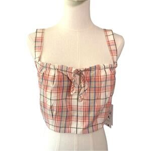 RVCA Bella Multicolor Plaid Lace-Up Cropped Tank Top Women's Size Large NWT
